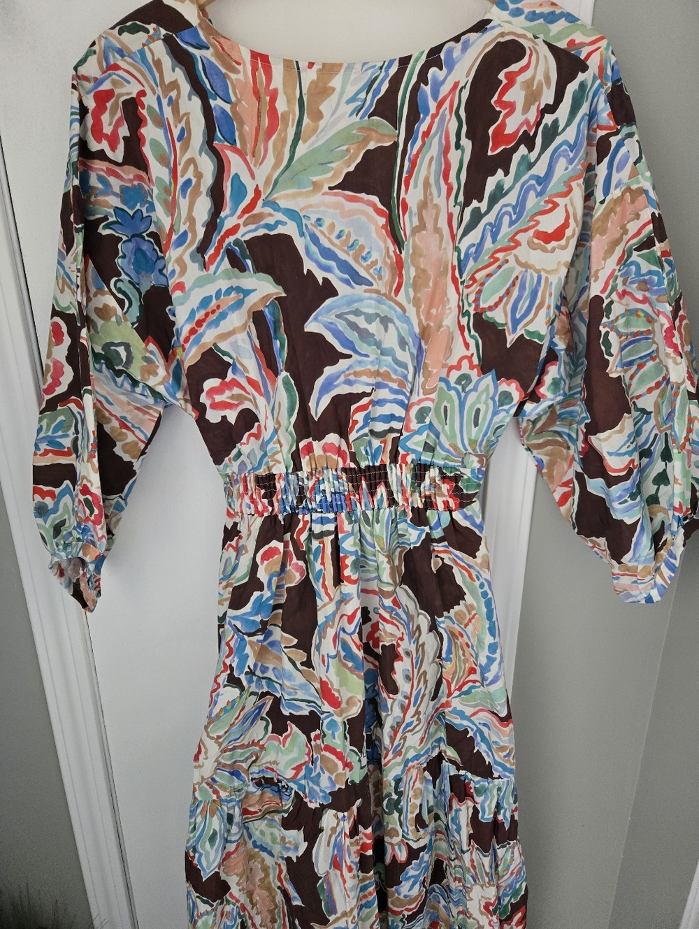 Zara Multicolor Floral Print Cut-Out Flounced Puff Sleeve Poplin Dress Size LG - Picture 12 of 14